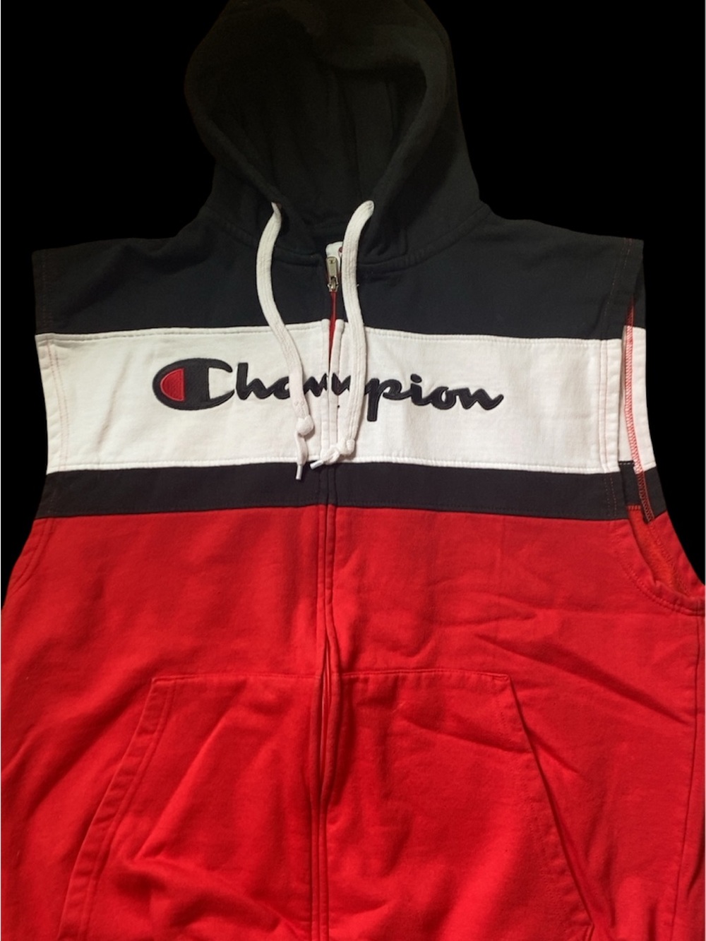 NWOT Champion Black Hooded Athletic Vest with White Logo Detail. 2XL Comfy